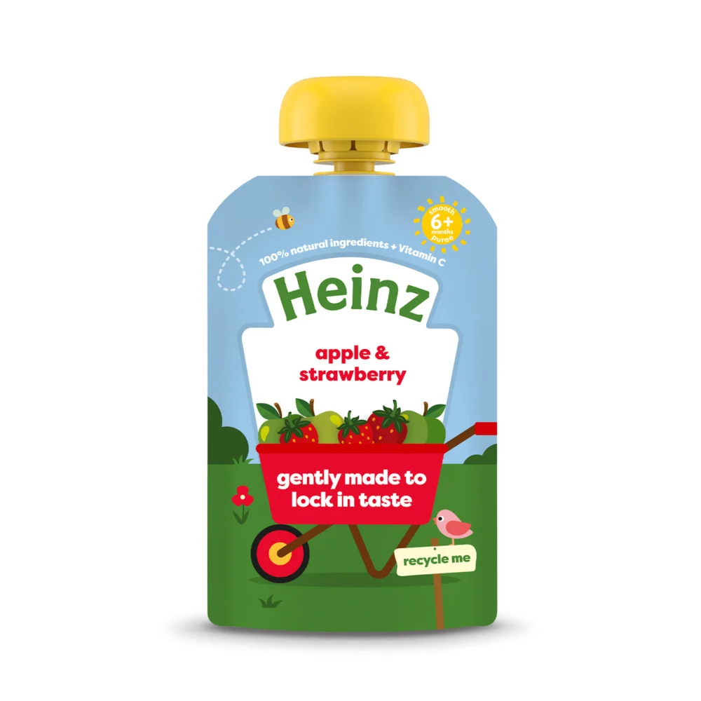Heinz Apple and Strawberry Baby Food Fruit Puree Pouch 6+ Months 100g Image 1