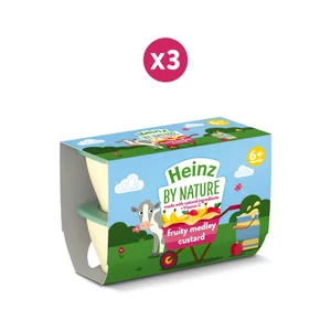 Heinz Fruity Medley Custard Baby Food Dessert Pots 6+ Months 12 x 100g