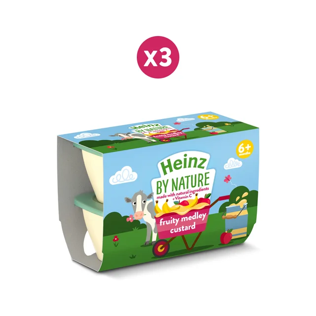 Heinz Fruity Medley Custard Baby Food Dessert Pots 6+ Months 12 x 100g