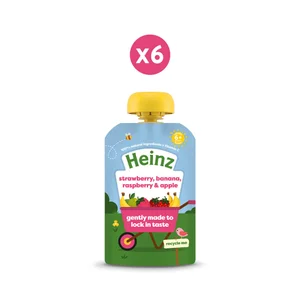 Heinz Strawberry, Banana, Raspberry & Apple Baby Food Puree Pouch 6+ Months Pack of 6 x 100g
