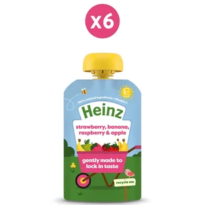 Heinz Strawberry, Banana, Raspberry & Apple Baby Food Puree Pouch 6+ Months Pack of 6 x 100g