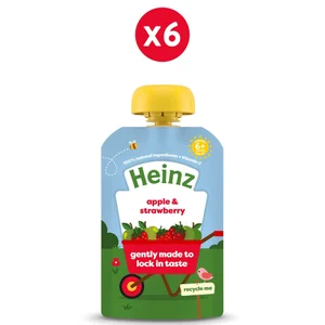 Heinz Apple & Strawberry Baby Food Fruit Puree Pouch 6+ Months Pack of 6 x 100g