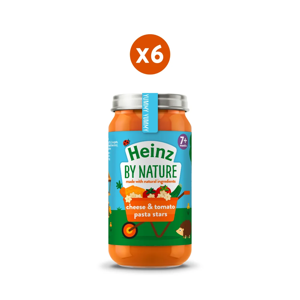 Heinz Cheese and Tomato Pasta Stars Baby Food Jar 7+ months Pack of 6 x 200g Image 1