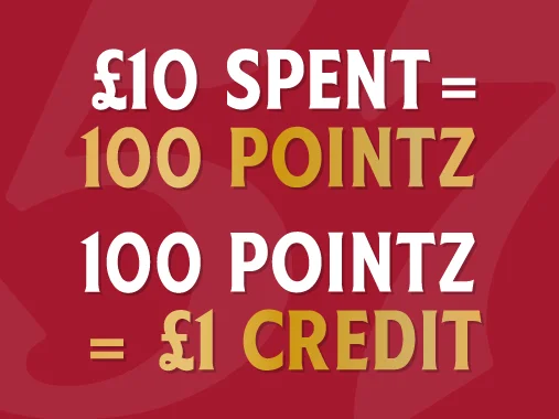 £10 spent= 100 pointz= £1 credit