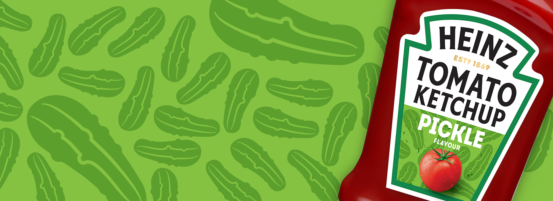PICKLE YOUR TASTEBUDS WITH THE NEW TOMATO KETCHUP PICKLE FLAVOUR! Introducing a new pickle flavoured ketchup. It’s ketchup, but with big pickle energy.